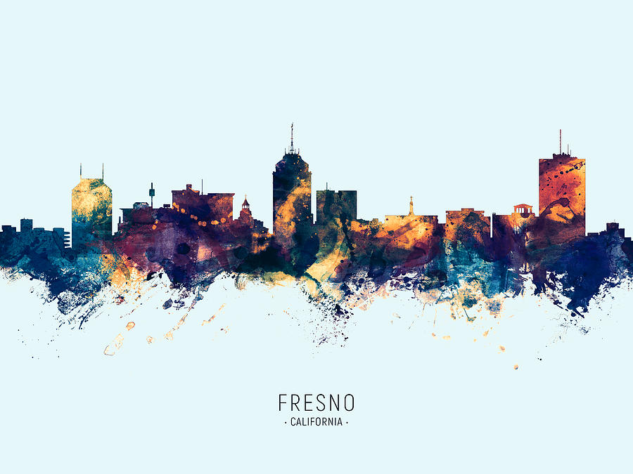 Fresno Digital Art - Fresno California Skyline #28 by Michael Tompsett