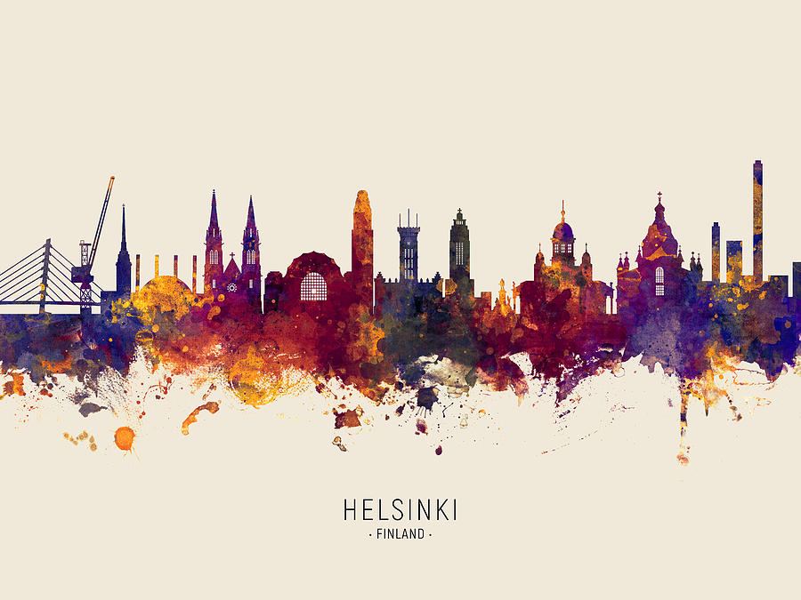 Skyline Digital Art - Helsinki Finland Skyline #28 by Michael Tompsett