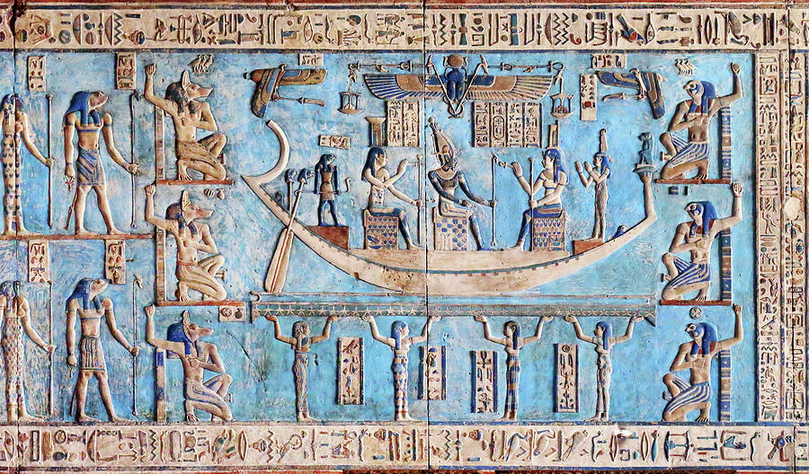 Hieroglyphic carvings in ancient egyptian temple #28 Painting by Mikhail Kokhanchikov