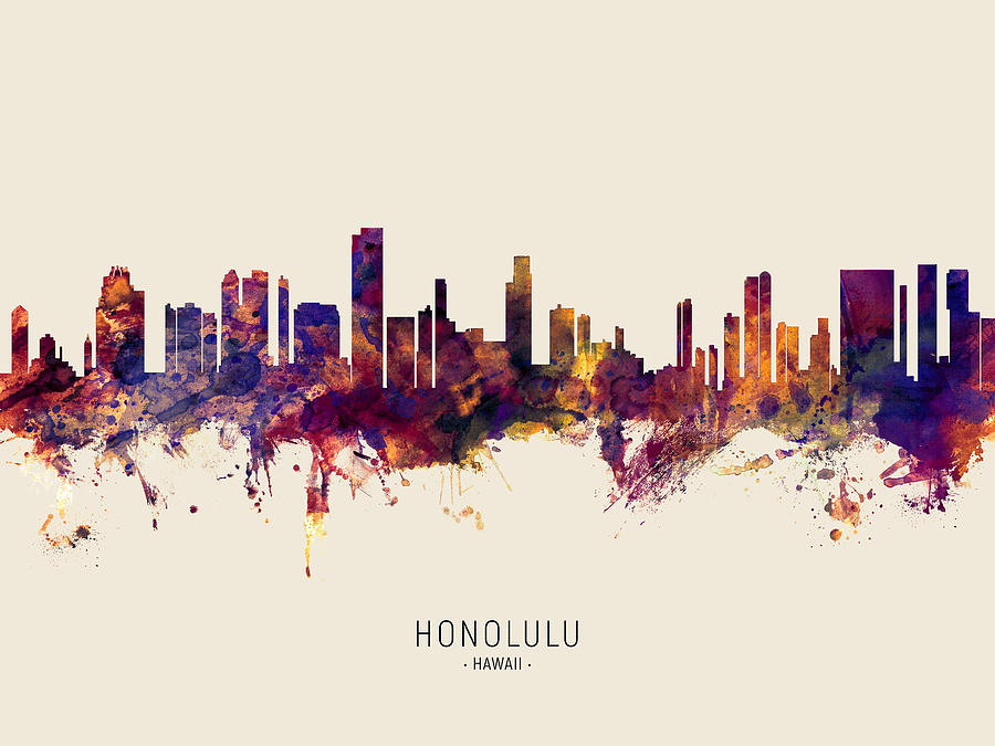 Honolulu Digital Art - Honolulu Hawaii Skyline #28 by Michael Tompsett