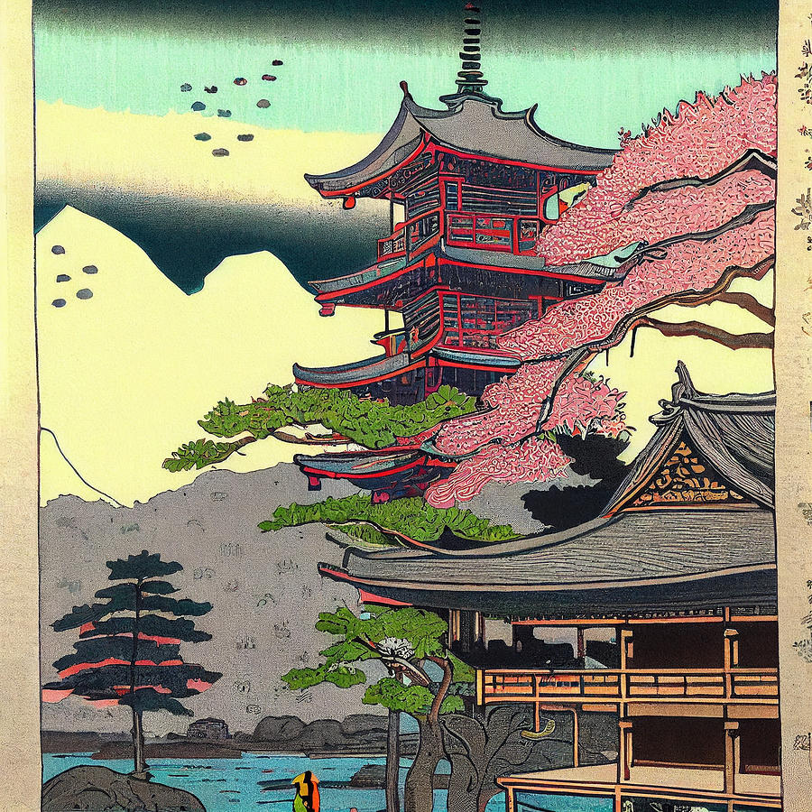 Fantasy Digital Art - Japanese  Landcape    intricate  zen  art  Ukiyo  e  ja  by Asar Studios #28 by Celestial Images