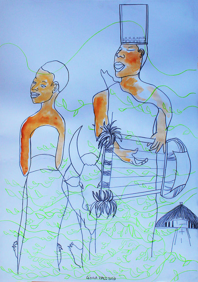 Kintu and Nambi The Serenade #28 Painting by Gloria Ssali