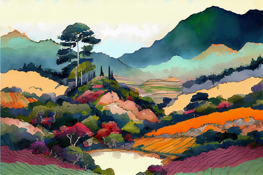 landscape  inspired  by  Yuko  Naama  watercolor by Asar Studios Digital Art