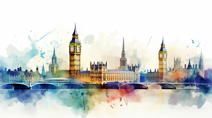 London Skyline Watercolour #29 Mixed Media