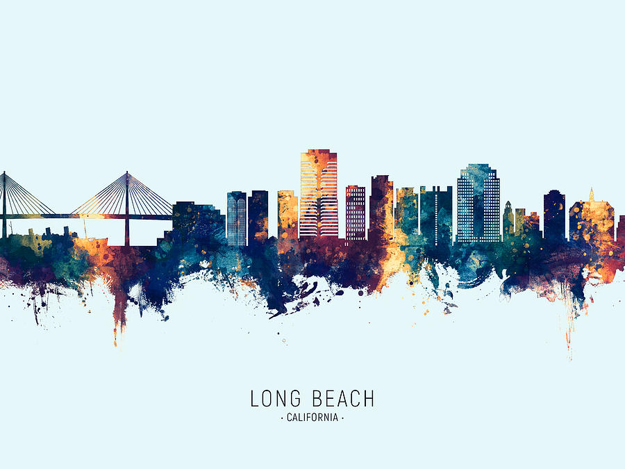 Long Beach Digital Art - Long Beach California Skyline #28 by Michael Tompsett