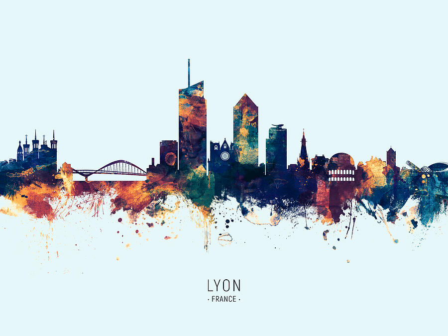 Skyline Digital Art - Lyon France Skyline #28 by Michael Tompsett