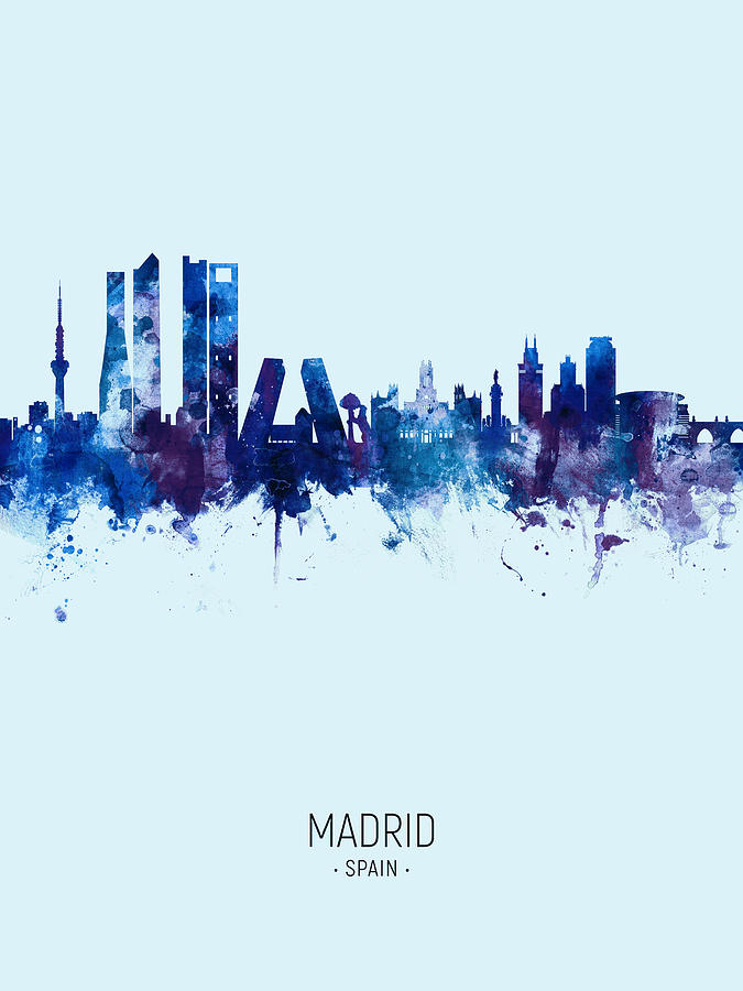 Skyline Digital Art - Madrid Spain Skyline #28 by Michael Tompsett