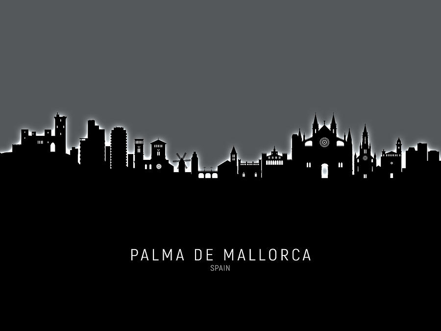 Skyline Digital Art - Palma de Mallorca Spain Skyline #28 by Michael Tompsett
