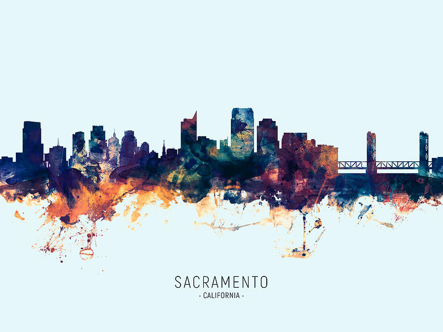 Sacramento Digital Art - Sacramento California Skyline #28 by Michael Tompsett