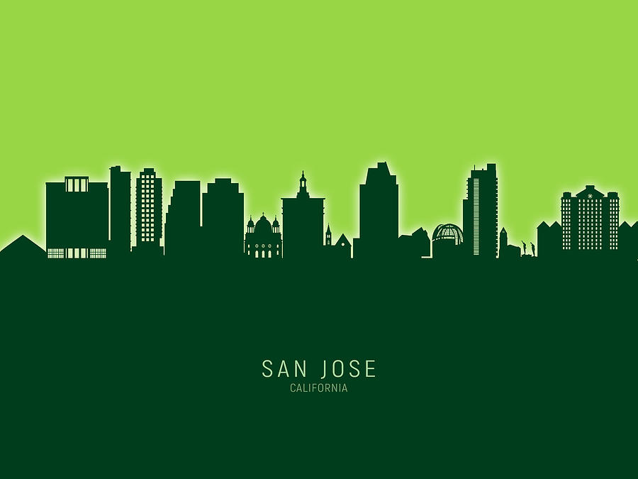 San Jose Digital Art - San Jose California Skyline #28 by Michael Tompsett