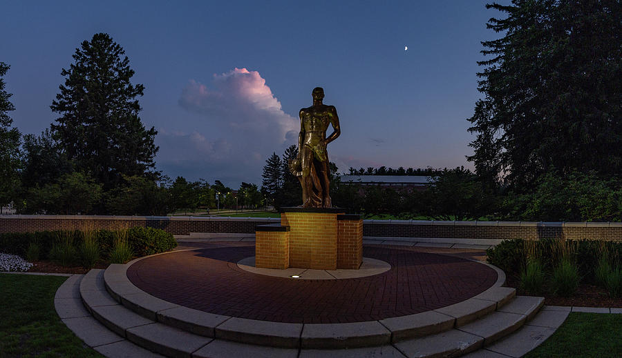 Spartan statue at night on the campus of Michigan State University in East Lansing Michigan #28 Photograph by Eldon McGraw