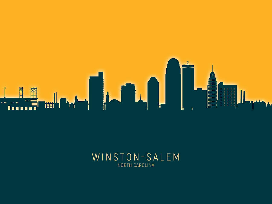 Winston-salem Digital Art - Winston-Salem North Carolina Skyline #28 by Michael Tompsett
