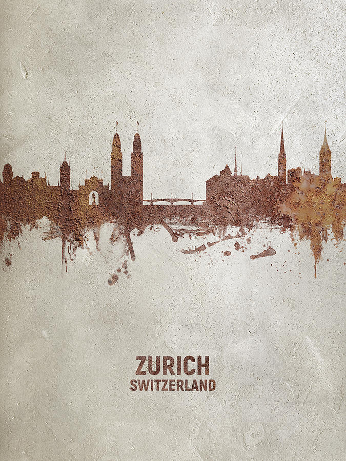 Skyline Digital Art - Zurich Switzerland Skyline #28 by Michael Tompsett