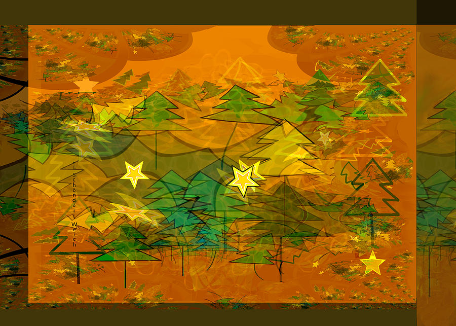 2880 A - Pine Trees and stars Digital Art by Irmgard Schoendorf Welch