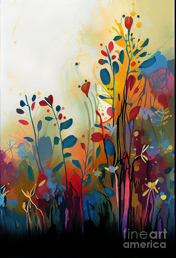 Abstract art of nature wildflowers bold vibrant by Asar Studios Digital ...