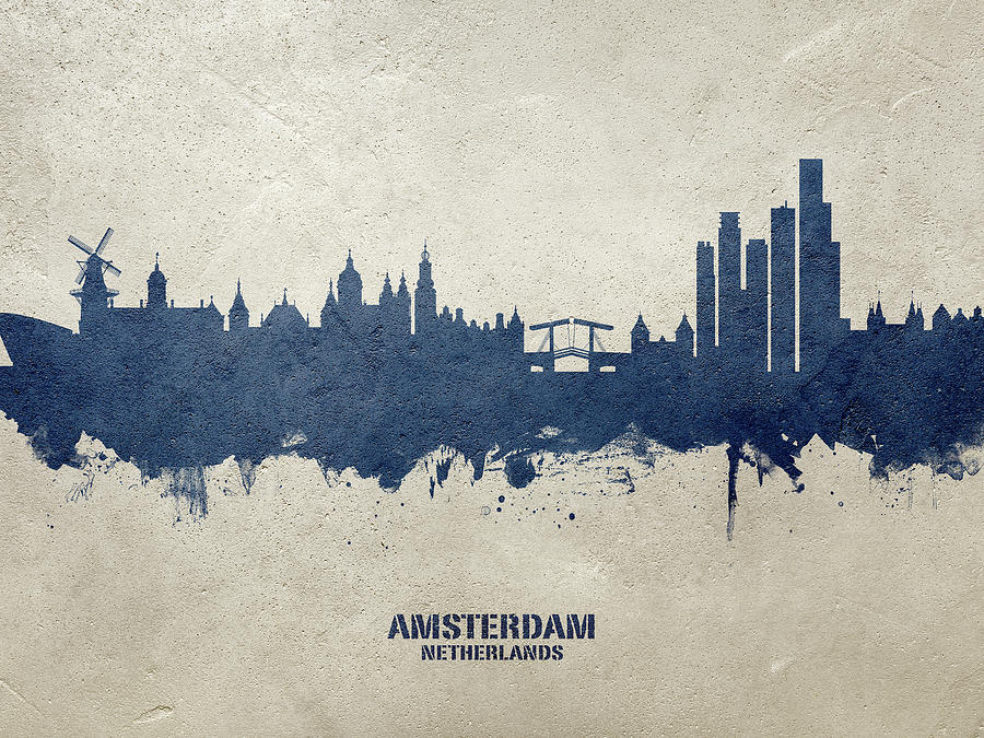 Skyline Digital Art - Amsterdam The Netherlands Skyline #29 by Michael Tompsett