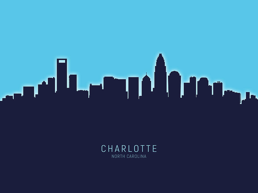 Charlotte Digital Art - Charlotte North Carolina Skyline #29 by Michael Tompsett