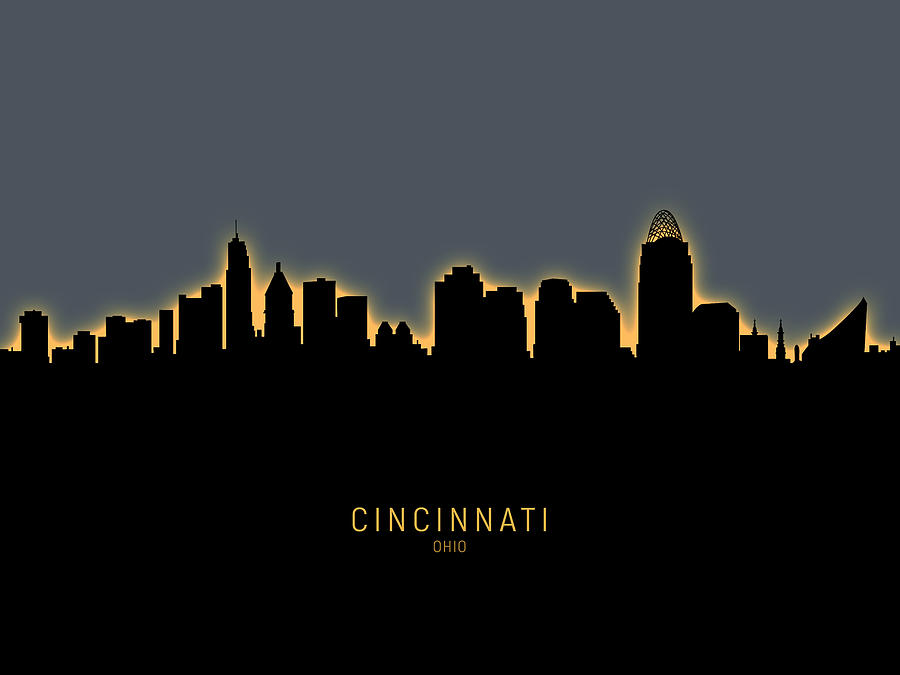 Cincinnati Digital Art - Cincinnati Ohio Skyline #29 by Michael Tompsett