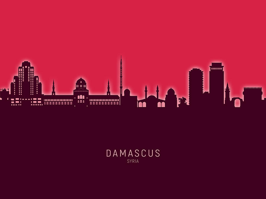 Skyline Digital Art - Damascus Syria Skyline #29 by Michael Tompsett