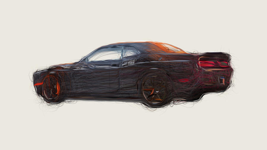 Dodge Challenger SRT Hellcat Car Drawing Digital Art by CarsToon ...