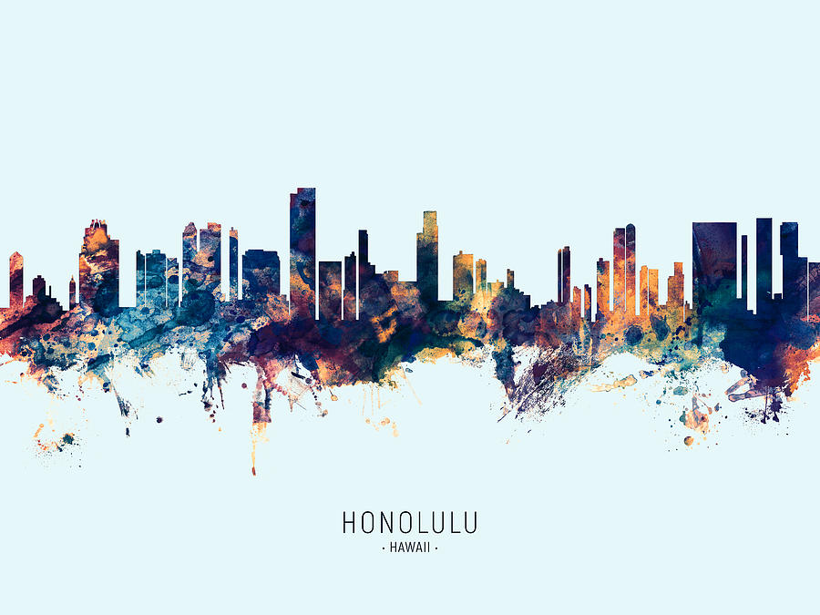 Honolulu Digital Art - Honolulu Hawaii Skyline #29 by Michael Tompsett