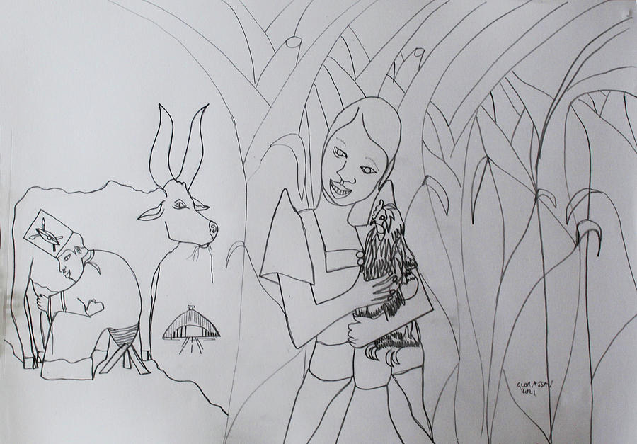 Kintu and Nambi First Encounters #29 Drawing by Gloria Ssali