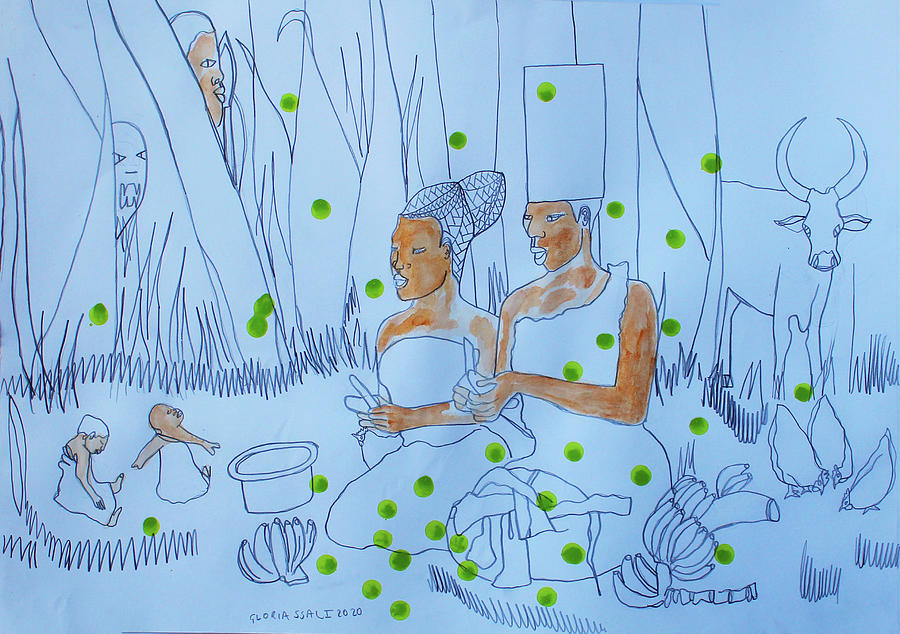 Kintu and Nambi Walumbes Tyranny #29 Painting by Gloria Ssali