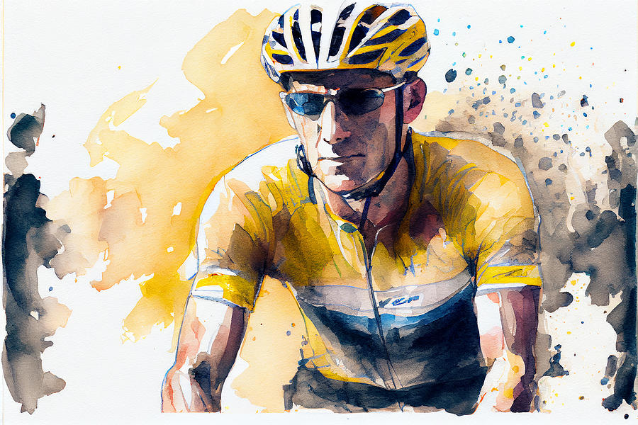 Lance Armstrong Watercolour Mixed Media By Stephen Smith Galleries 