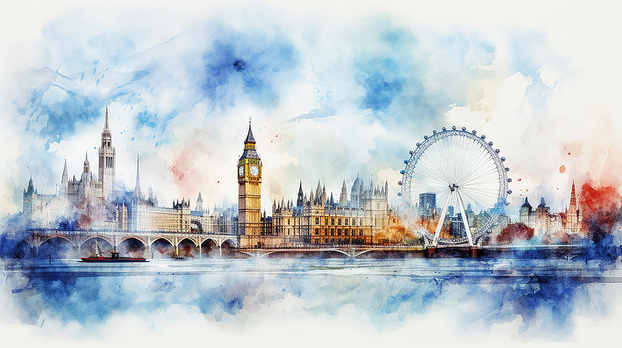 London Skyline Watercolour #30 Mixed Media