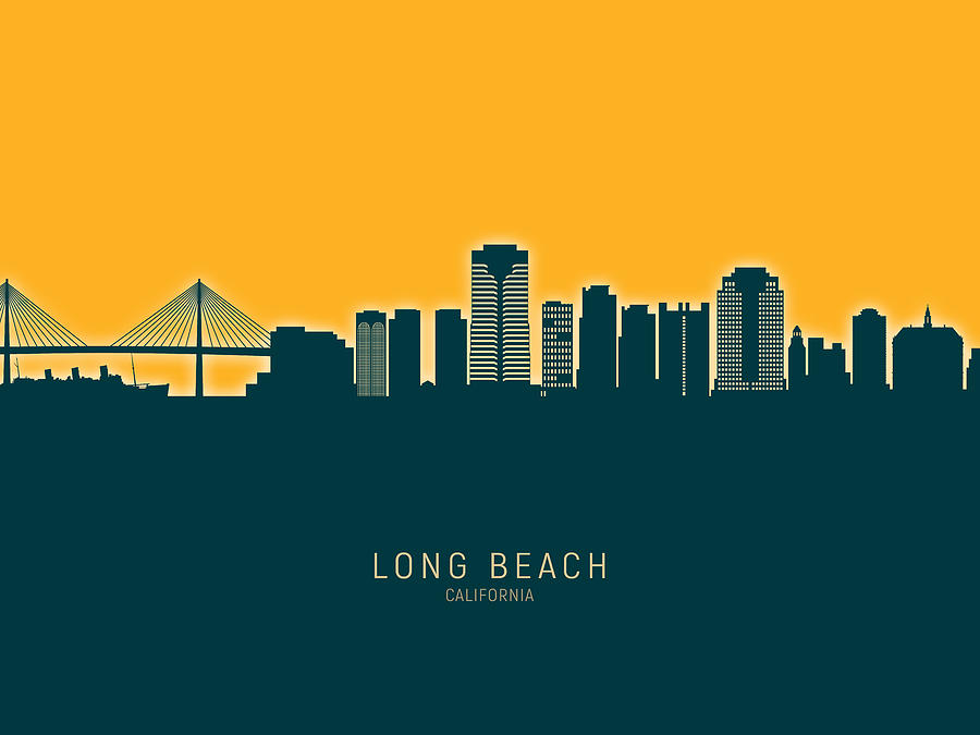 Long Beach Digital Art - Long Beach California Skyline #29 by Michael Tompsett