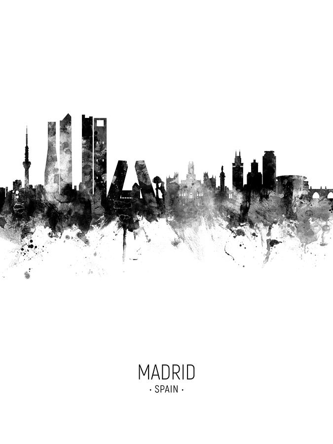 Skyline Digital Art - Madrid Spain Skyline #29 by Michael Tompsett