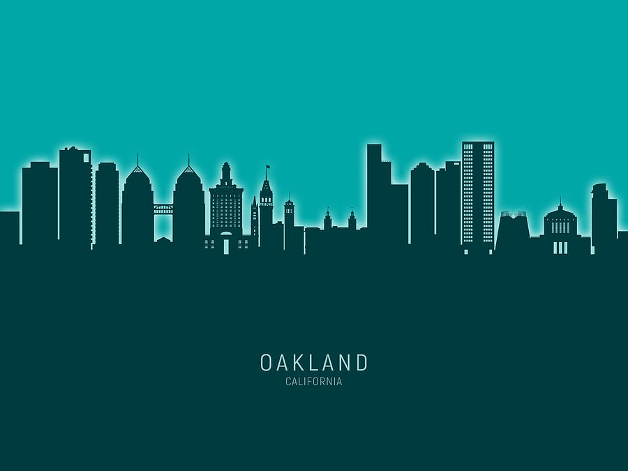 Oakland Digital Art - Oakland California Skyline #29 by Michael Tompsett