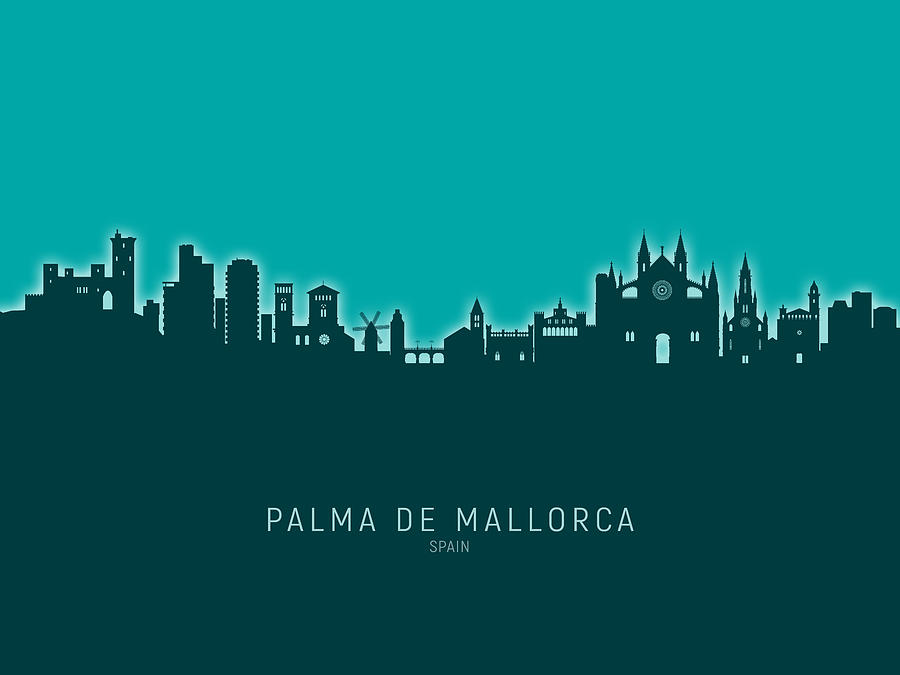 Skyline Digital Art - Palma de Mallorca Spain Skyline #29 by Michael Tompsett