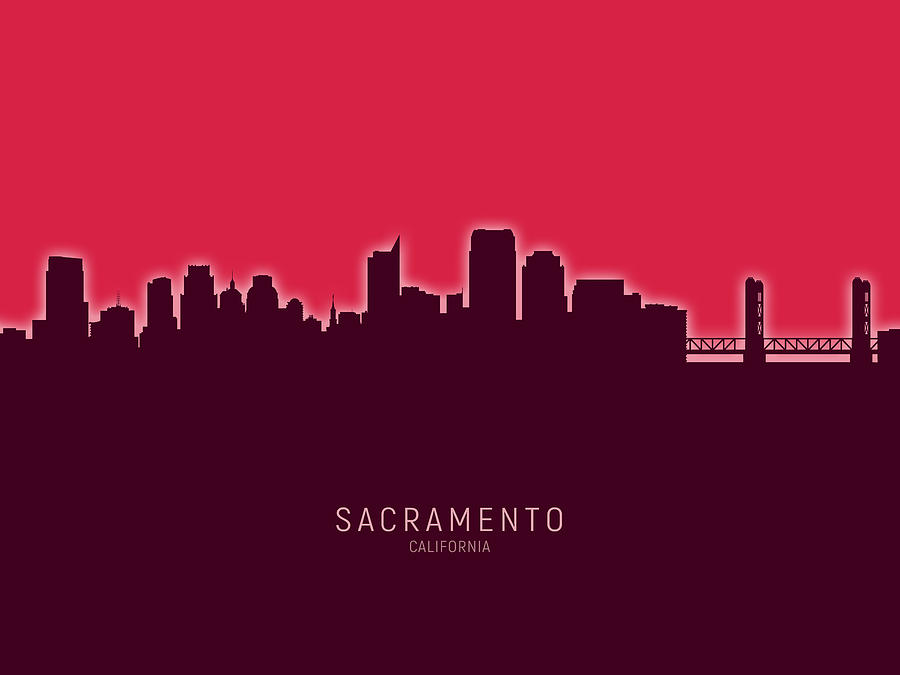 Sacramento Digital Art - Sacramento California Skyline #29 by Michael Tompsett