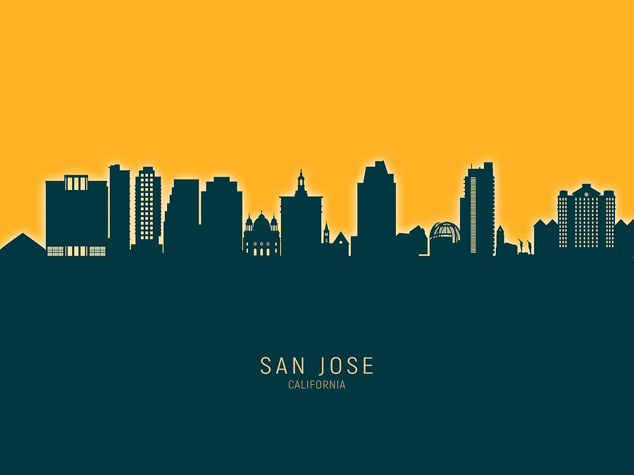 San Jose Digital Art - San Jose California Skyline #29 by Michael Tompsett
