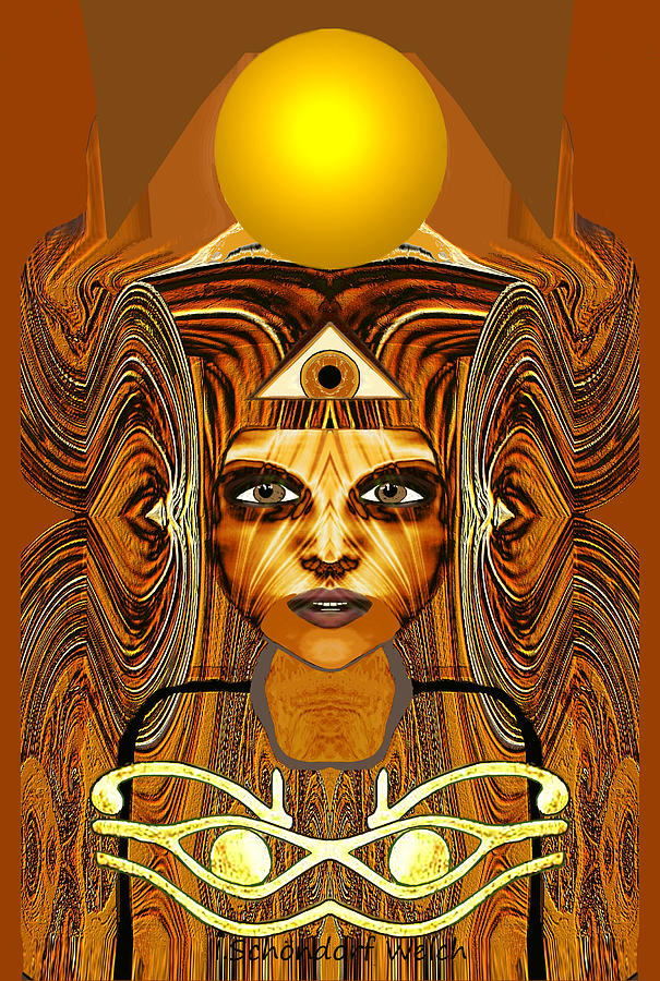 2927 Golden Alien Girl with Egyptian Touch   Digital Art by Irmgard Schoendorf Welch