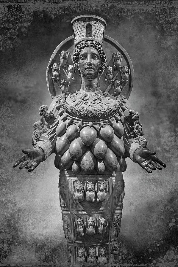 2nd century AD Roman statue of Artemis of Ephesus - black and white wall art print Sculpture by Paul E Williams