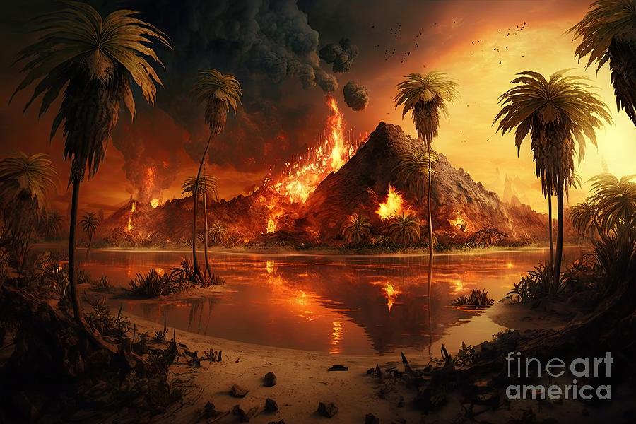 10000 BC landscape with volcanoes #3 Digital Art by Benny Marty