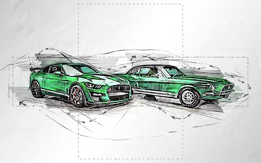 1968 Shelby Exp 500 Green Hornet Ford Mustang Shelby Gt500 Green Sports S Digital Art By Hervey Dopson