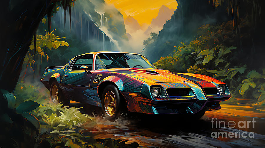 Fantasy Painting - 1979 Pontiac Firebird Trans Am  stunning mounta by Asar Studios #3 by Celestial Images