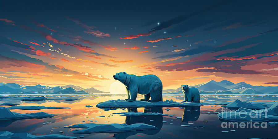 3 Polar Bears Walking On An Ice Floe Drifting By Asar Studios Painting