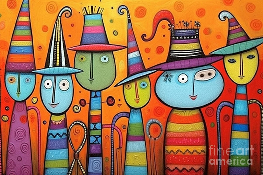 Abstract Painting - 3d very bright and colorful stick men in crazy  by Asar Studios by Celestial Images