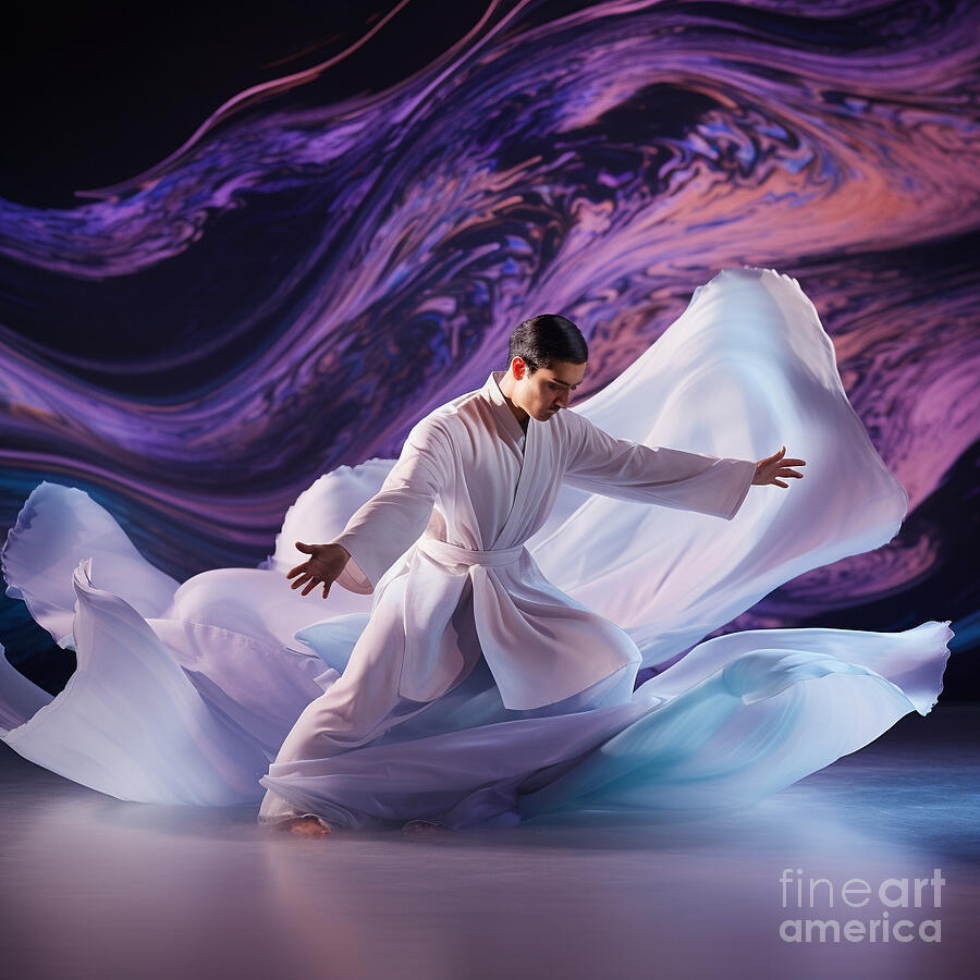 Dancer Painting - 4 a man is performing the dancer with white lon by Asar Studios #3 by Celestial Images