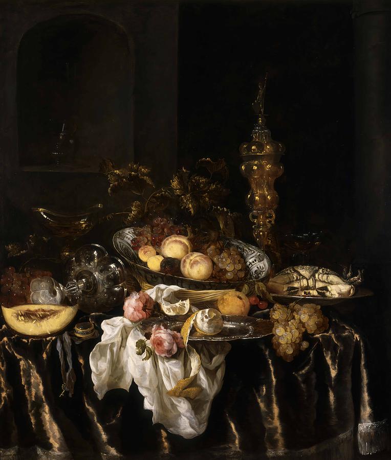 A Banquet Still Life with Roses Painting by Abraham van Beyeren - Pixels