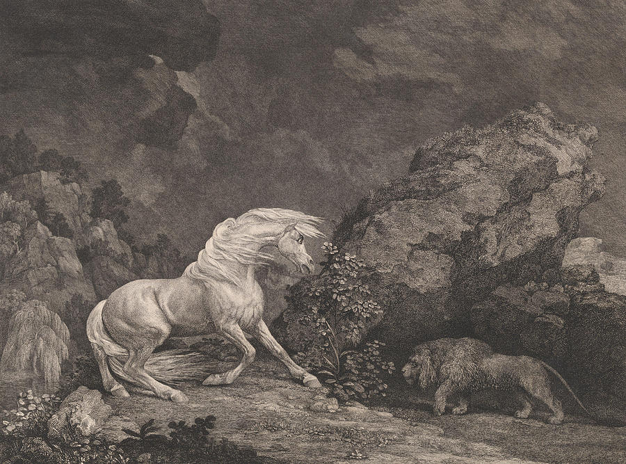 George Stubbs Painting - A Horse Affrighted by a Lion  #3 by George Stubbs