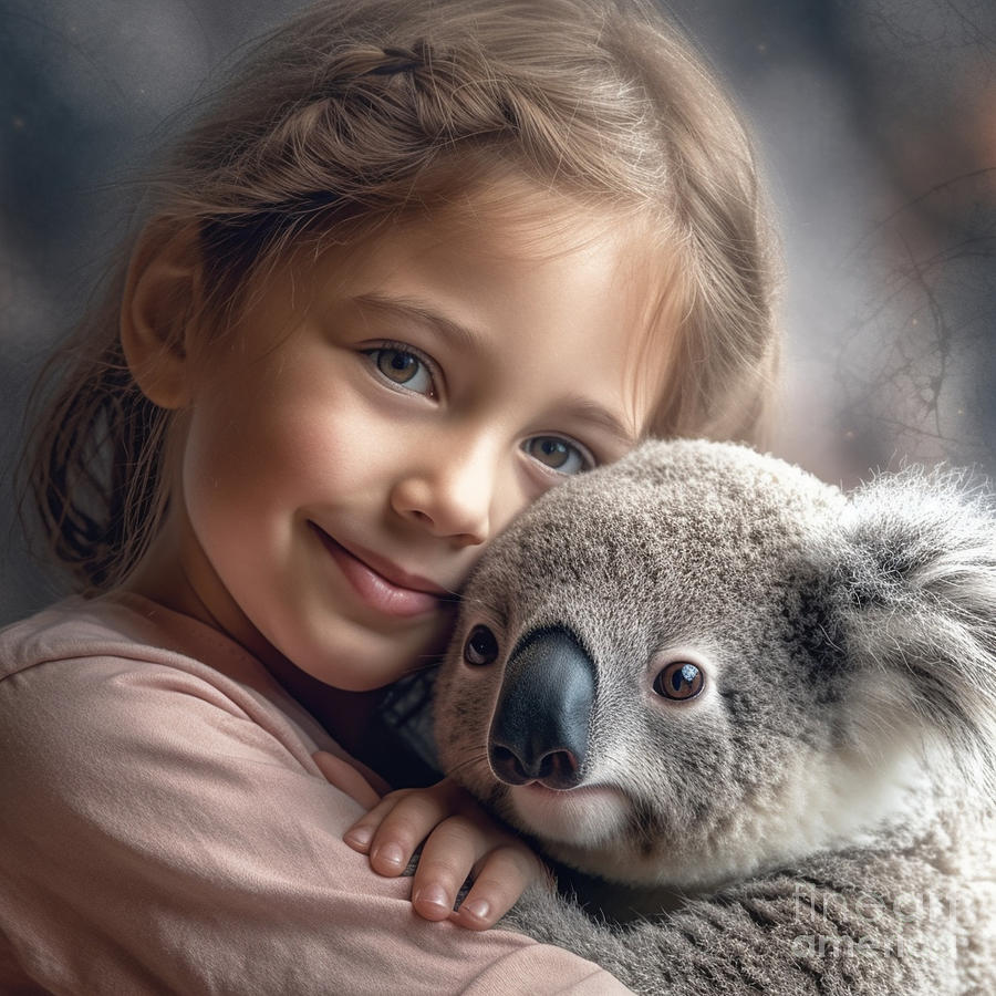 a little girl hugging a koala Clear detailed by Asar Studios #3 Painting by  Celestial Images - Pixels