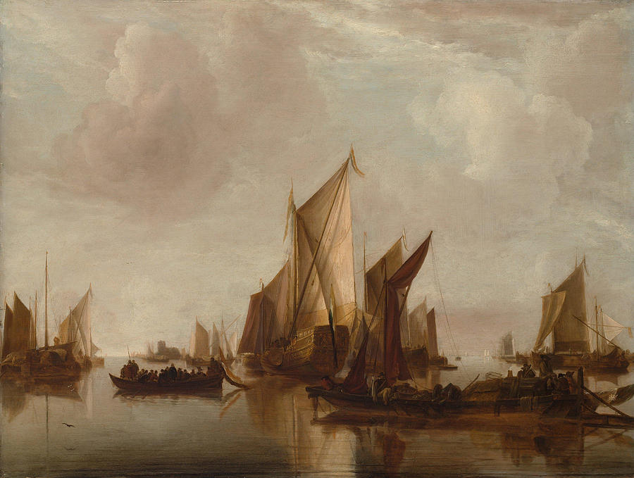 A State Yacht and Other Craft in Calm Water #4 Painting by Jan van de Cappelle