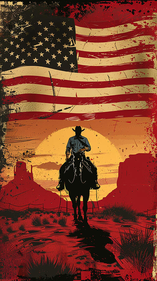 A Usa Flag W Th The  Mage Of A Cowboy R D Ng A  5bfcc796-312e-4403-94db-caeeee5399e4 Digital Art