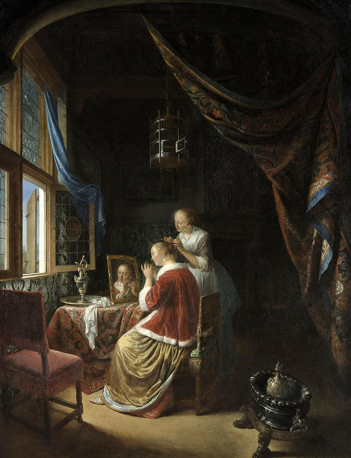 Gerrit Dou Painting - A Young Woman at her Toilet  #3 by Gerrit Dou