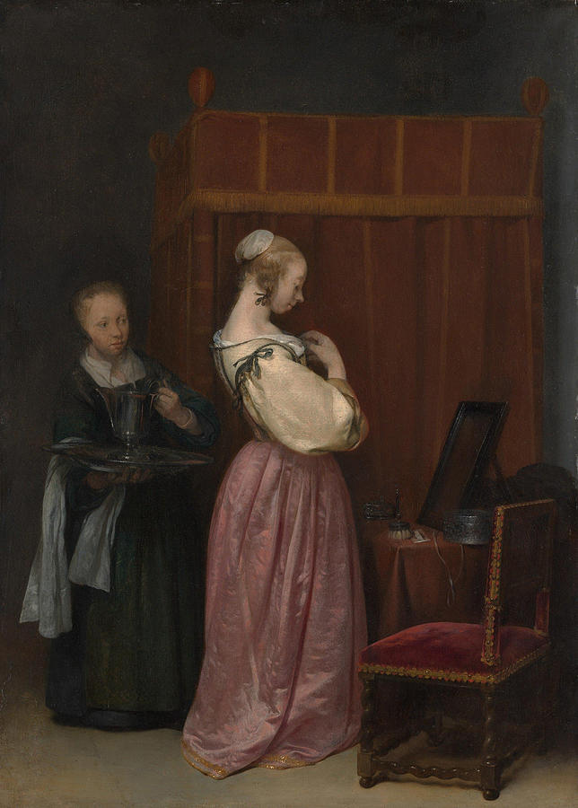 Gerard Painting - A Young Woman at Her Toilet with a Maid  #3 by Gerard ter Borch